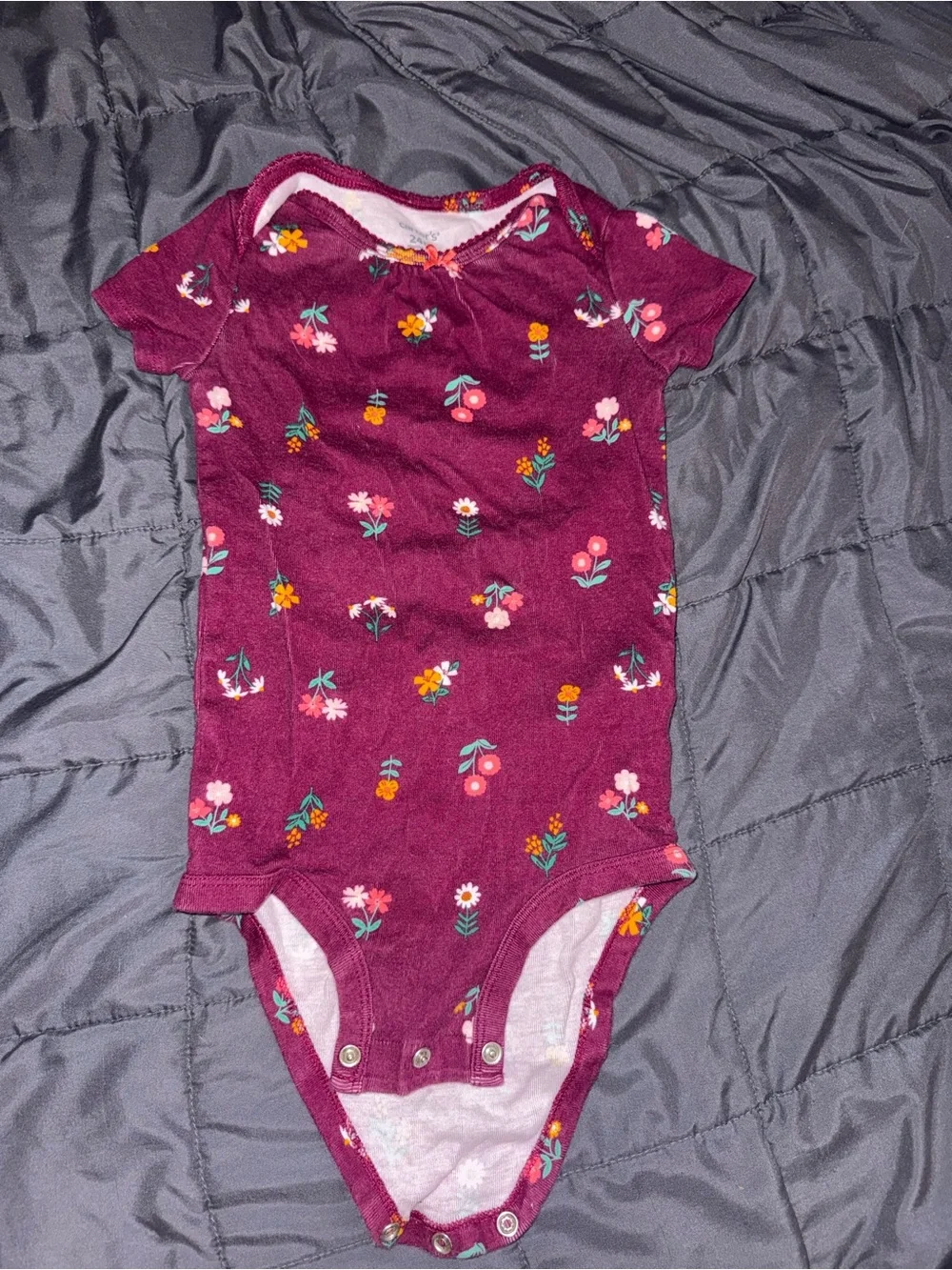 Plum Floral Short-Sleeve Baby Bodysuit